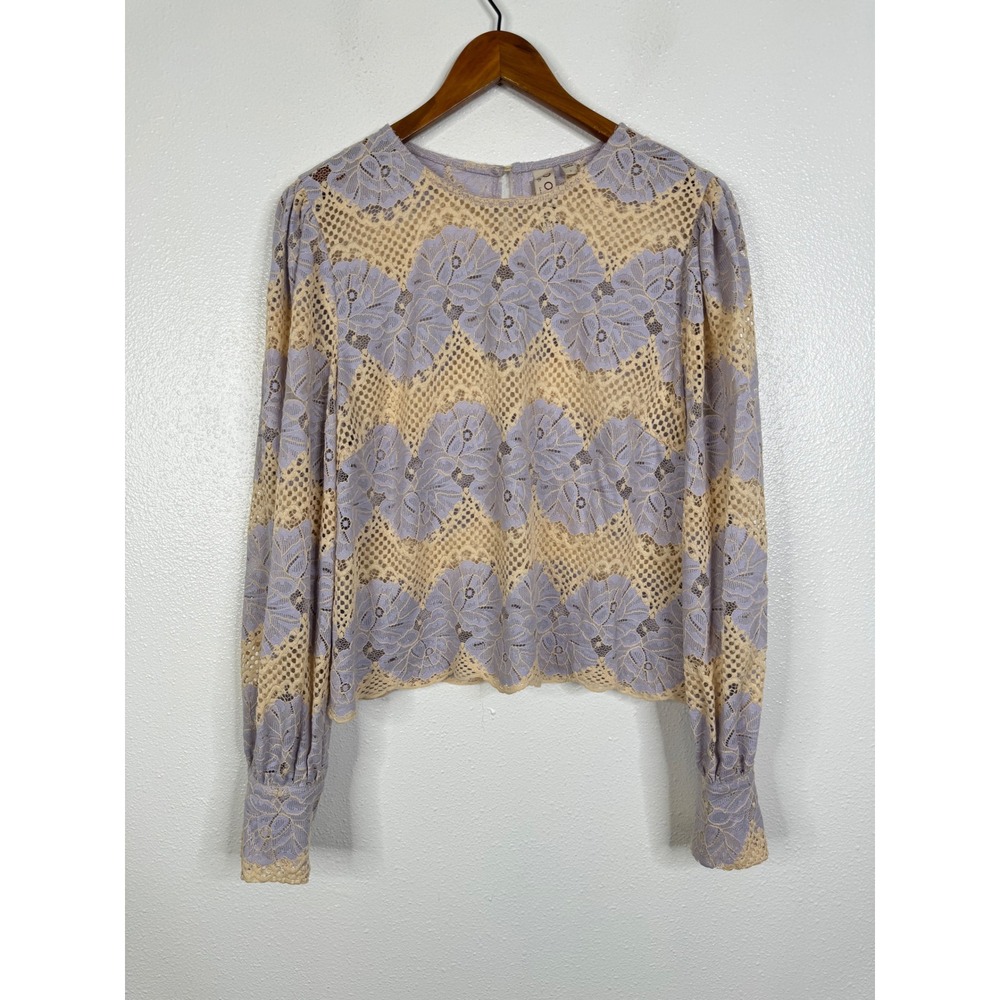 Dolan Left Coast Collection Lavender Cream Floral Lace Puff Sleeve Blouse Large